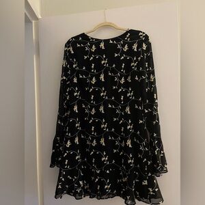 Black Floral Mini Dress with Bell Sleeves Used perfect condition